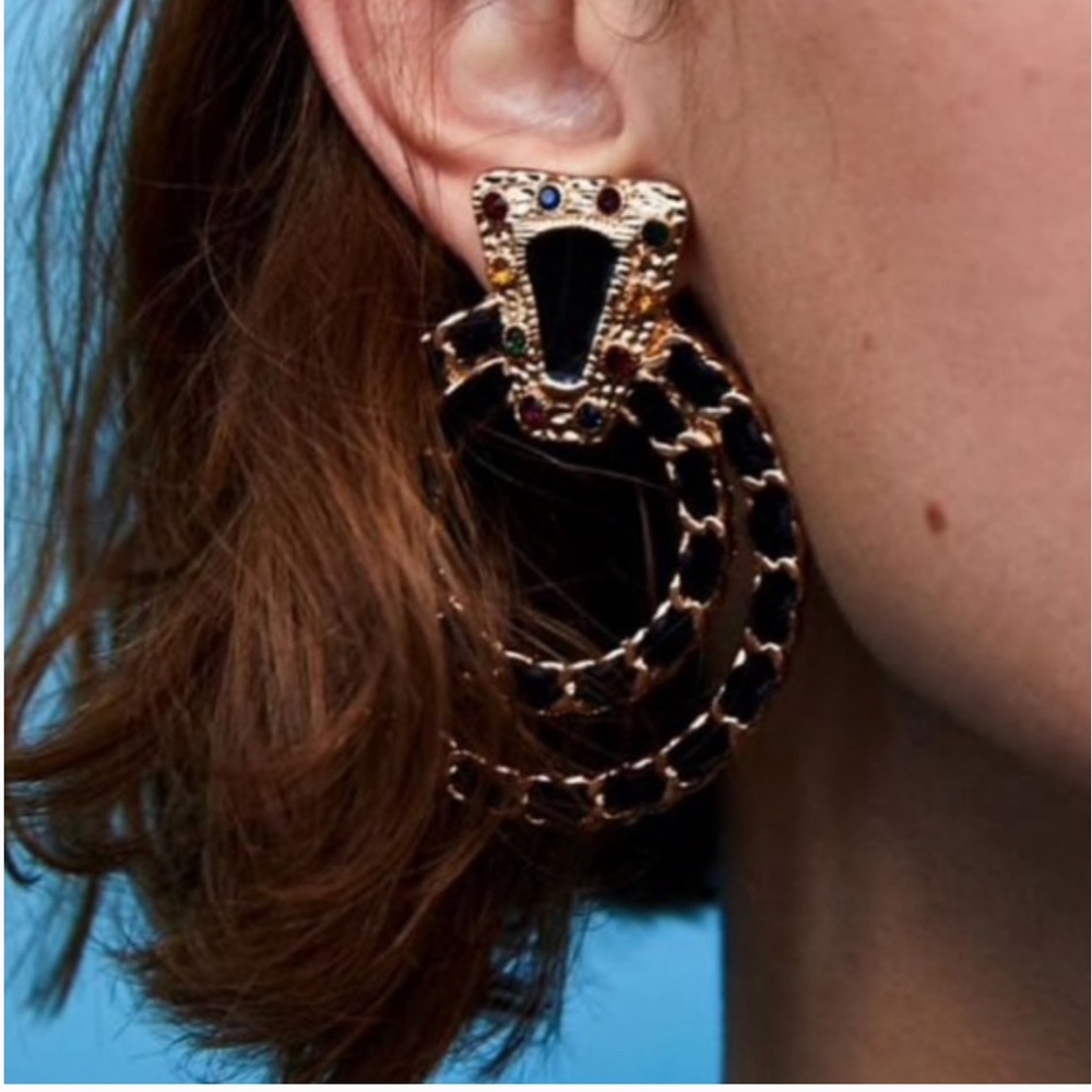 Retro style Rhinestones double hoop velvet statement earrings